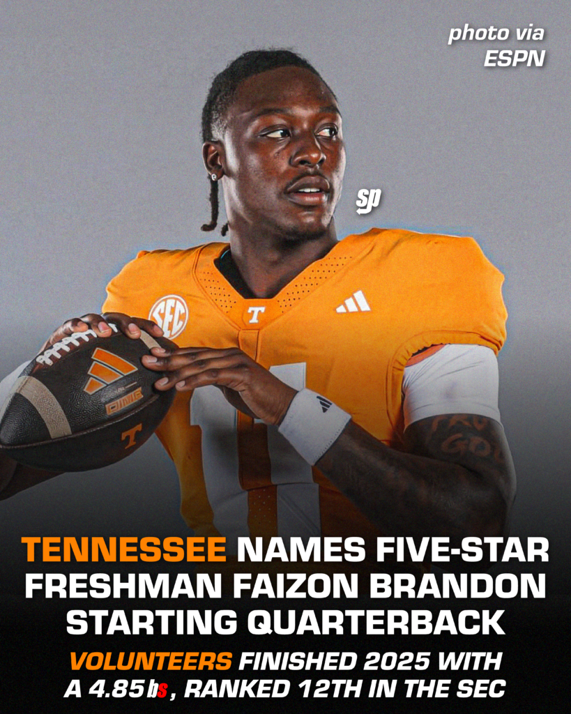 True freshman Faizon Brandon was named Tennessee's starting quarterback.